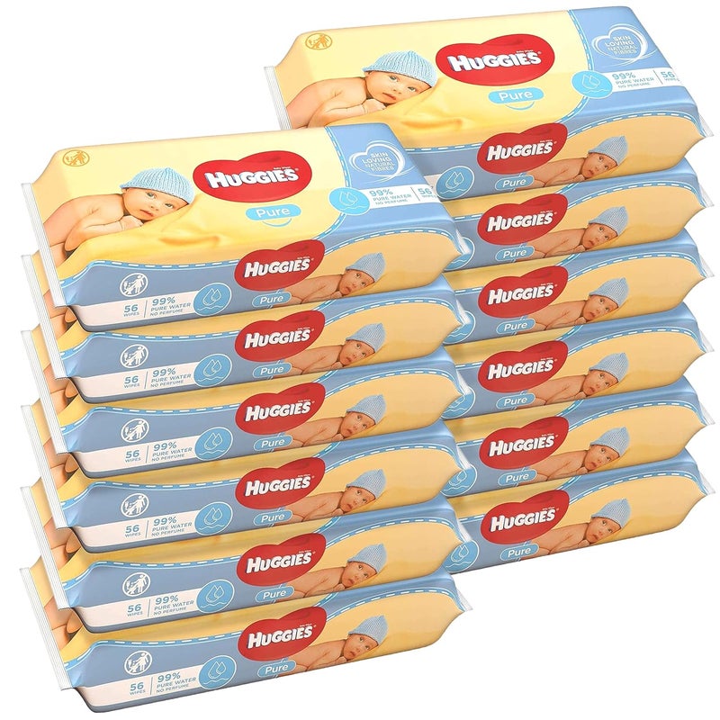 Huggies Baby Wipes Pure Water Fragrance Free Wipes 56 Count Pack of 12 Total 672 Wipes