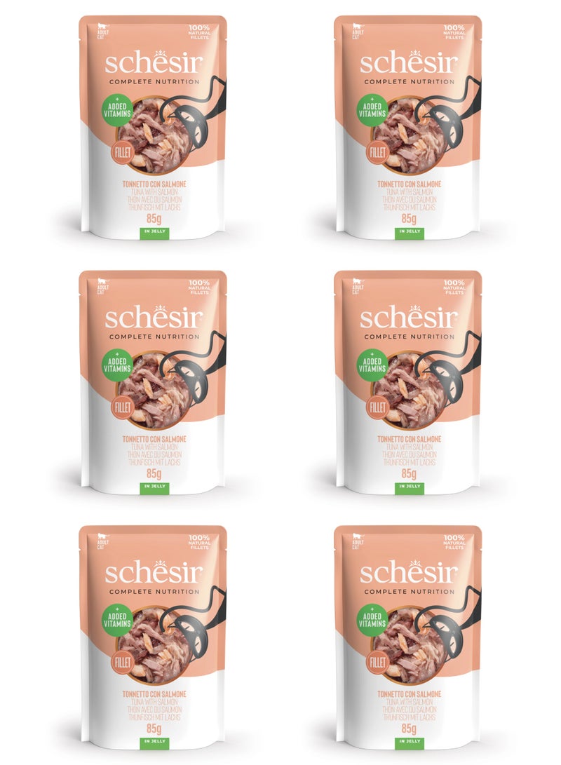 شيسر طعام القطط الرطب شيسير المتكامل والمتوازن في كيس جيلي - تونة مع سلمون 85 جم × 6 قطع - Image 1