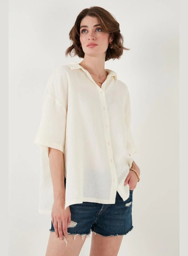 Lela Lela Cotton Regular Fit Short-Sleeved Shirt with Slit, Women's SHIRT CF25S166965