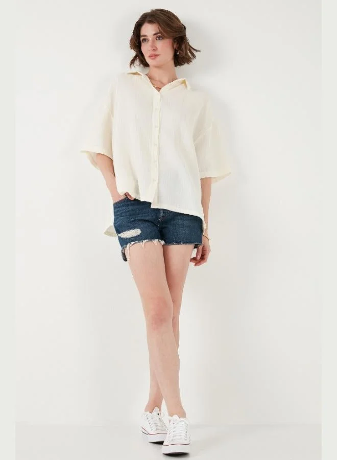 Lela Lela Cotton Regular Fit Short-Sleeved Shirt with Slit, Women's SHIRT CF25S166965