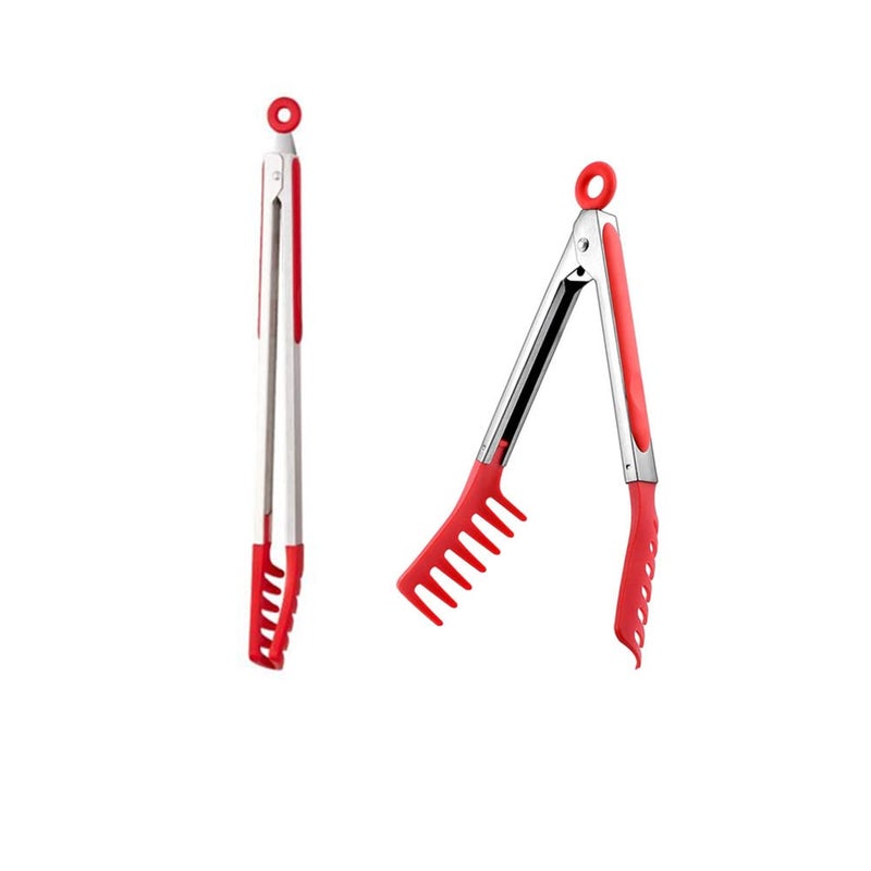 Jilukibo Red Stainless Steel Pasta Tong Large 13"" Stainless Steel Spaghetti Tongs Comfortable Grip Design Pasta Server Utensil For Noodles Kitchen Cooking Baking Tools - Image 3