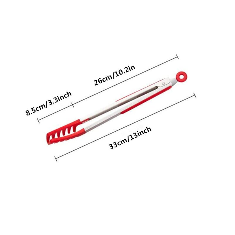Jilukibo Red Stainless Steel Pasta Tong Large 13"" Stainless Steel Spaghetti Tongs Comfortable Grip Design Pasta Server Utensil For Noodles Kitchen Cooking Baking Tools - Image 2