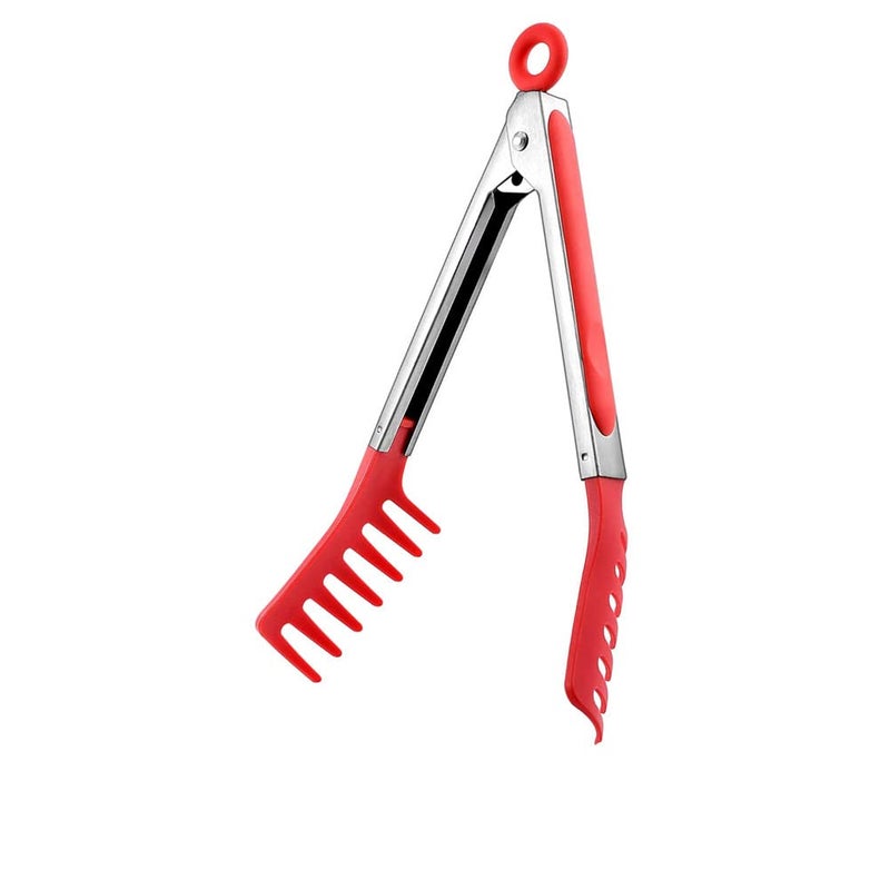 Jilukibo Red Stainless Steel Pasta Tong Large 13"" Stainless Steel Spaghetti Tongs Comfortable Grip Design Pasta Server Utensil For Noodles Kitchen Cooking Baking Tools - Image 1