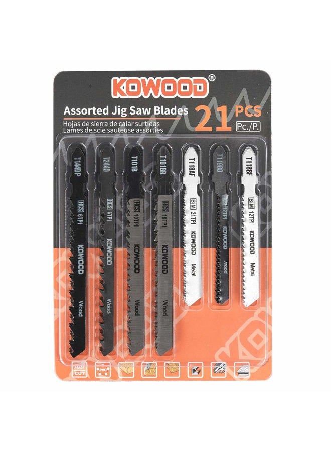 KOWOOD Jig Saw Blades 21pcs,Assorted Professional Saw Blades for Wood and Metal … - Image 1
