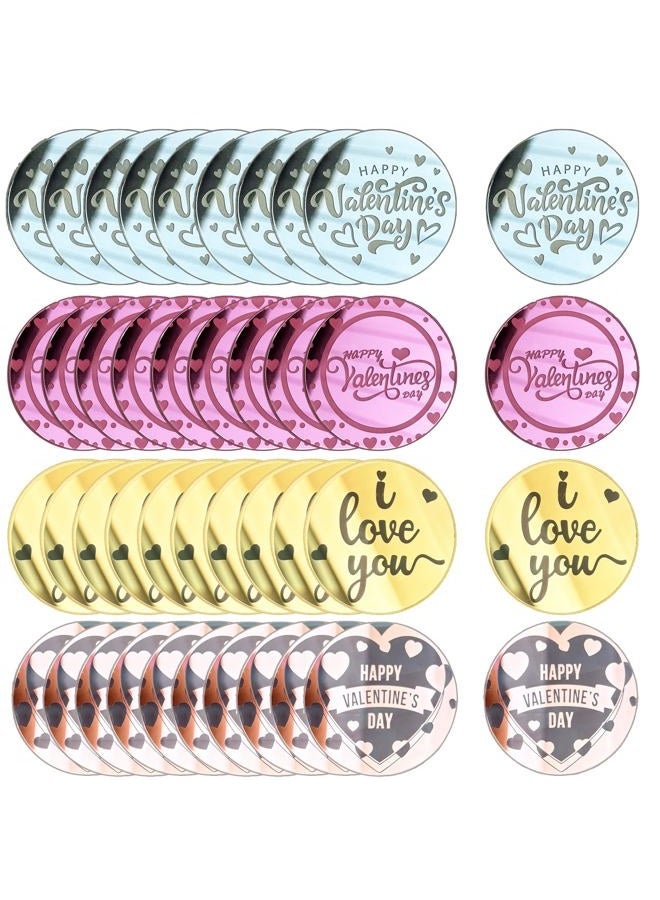 ZINDIACINE 40Pcs Happy Valentine's Day Cupcake Toppers Valentines Day Acrylic Cake Disc Mirror Valentines Day Cake Picks For Cakes, Cupcakes, Flowers, Gift Boxes Party Decorationes - Image 1