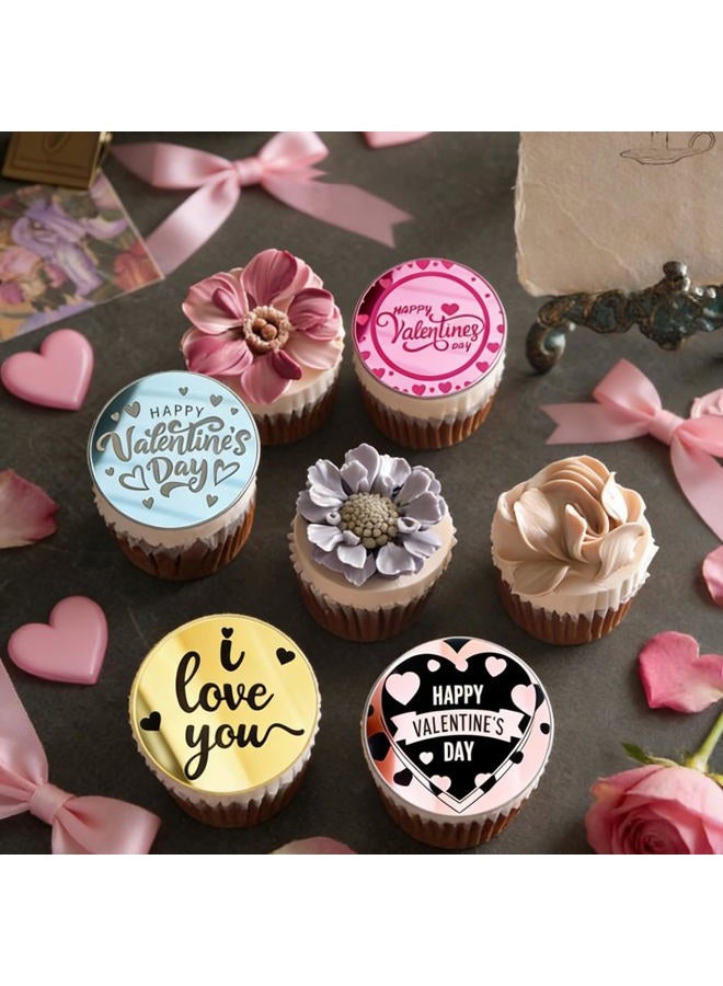 ZINDIACINE 40Pcs Happy Valentine's Day Cupcake Toppers Valentines Day Acrylic Cake Disc Mirror Valentines Day Cake Picks For Cakes, Cupcakes, Flowers, Gift Boxes Party Decorationes - Image 4