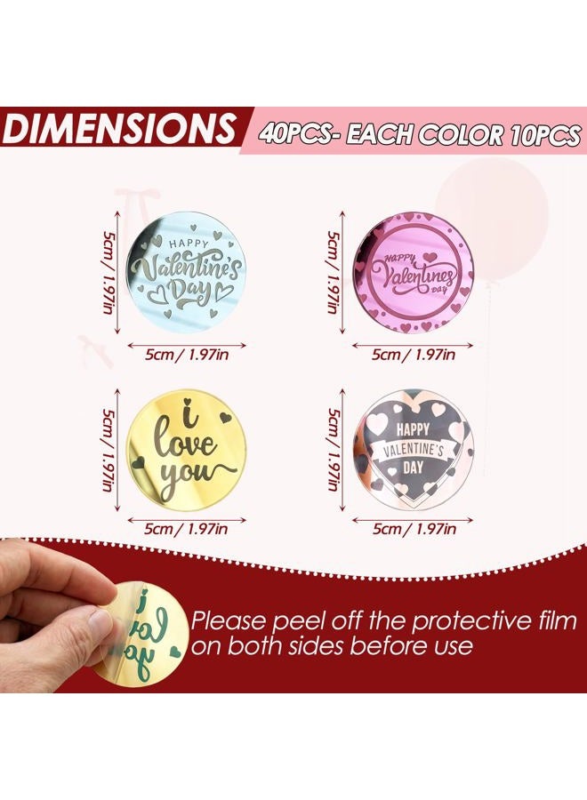 ZINDIACINE 40Pcs Happy Valentine's Day Cupcake Toppers Valentines Day Acrylic Cake Disc Mirror Valentines Day Cake Picks For Cakes, Cupcakes, Flowers, Gift Boxes Party Decorationes - Image 3