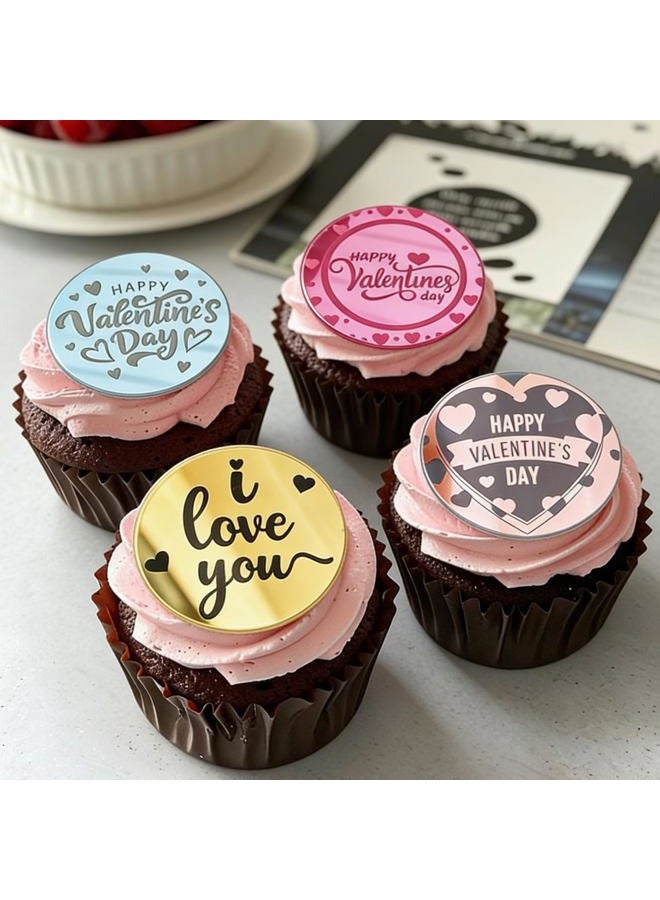 ZINDIACINE 40Pcs Happy Valentine's Day Cupcake Toppers Valentines Day Acrylic Cake Disc Mirror Valentines Day Cake Picks For Cakes, Cupcakes, Flowers, Gift Boxes Party Decorationes - Image 2