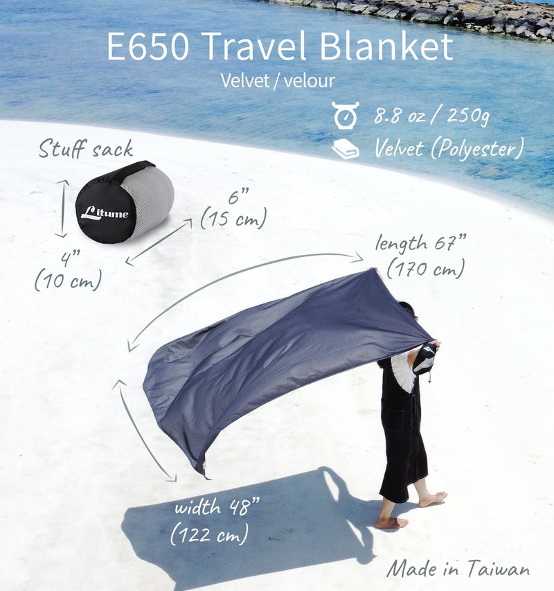 Litume Travel Blanket Lightweight and Breathable, 67 x 48 in Soft Airplane Flight Blanket for Travelers, Foldable Camping Sheet with Stuff Sack for Train, Camp, backapcking, office, home (Velvet E650) - Image 2