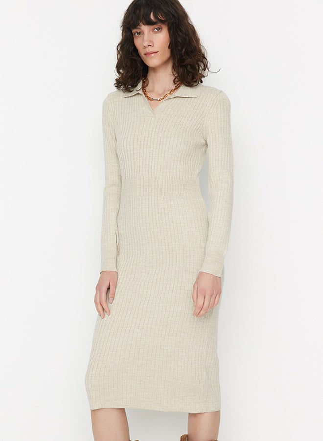 trendyol Beige Midi Knitwear Polo Neck Dress TWOAW22EL1376 - Image 1