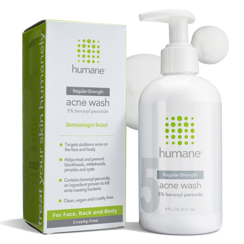 humane Benzoyl Peroxide Face Wash - 5% Regular-Strength Acne Face Wash For Skin, Back & Body - 8 Fl Oz - Dermatologist-Tested Non-Foaming Cleanser - Benzoyl Peroxide Acne Treatment - Cruelty-Free - Image 1
