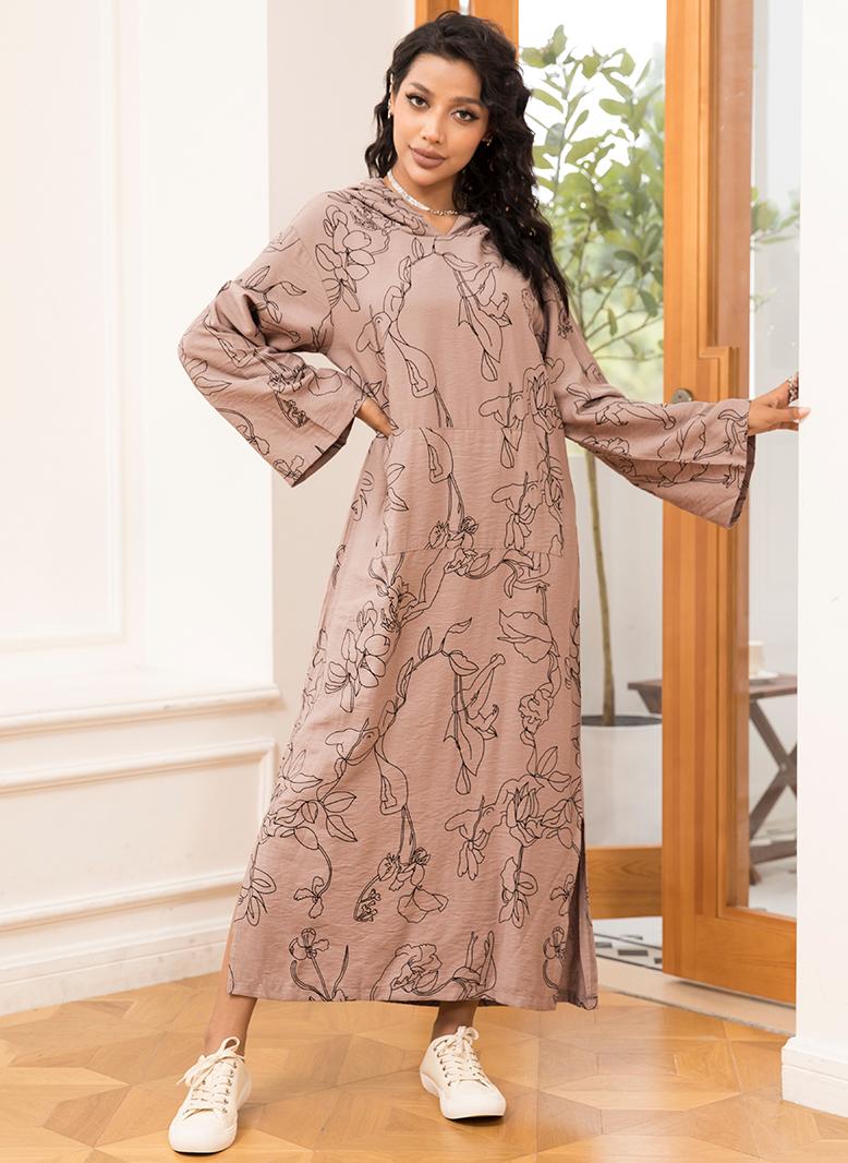 فرايديين كاجول مقنع طباعة جيب كم منتظم فساتين طويلة - Image 4