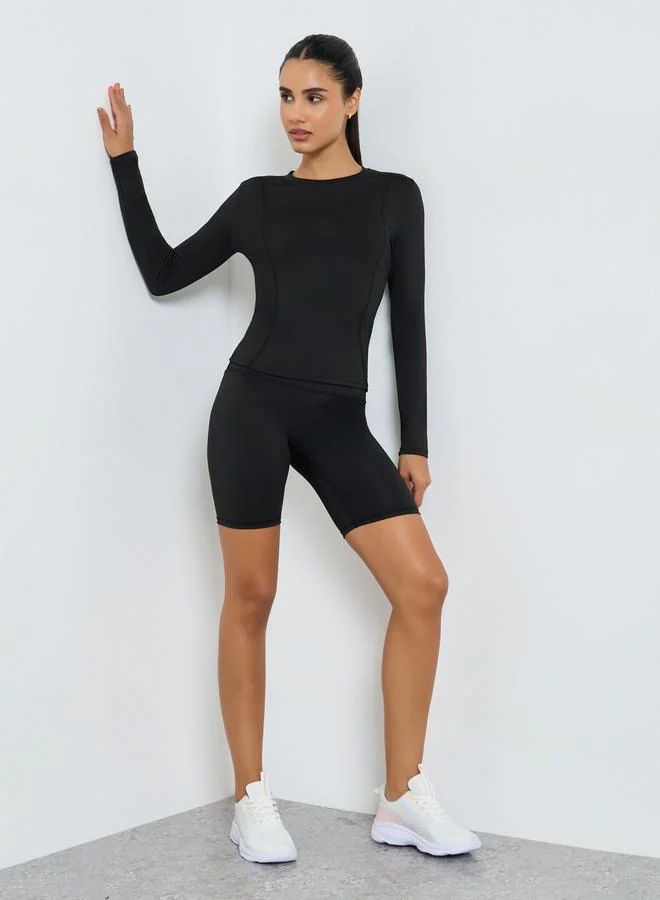 Styli Active Round Neck Fitted Long Sleeve Top