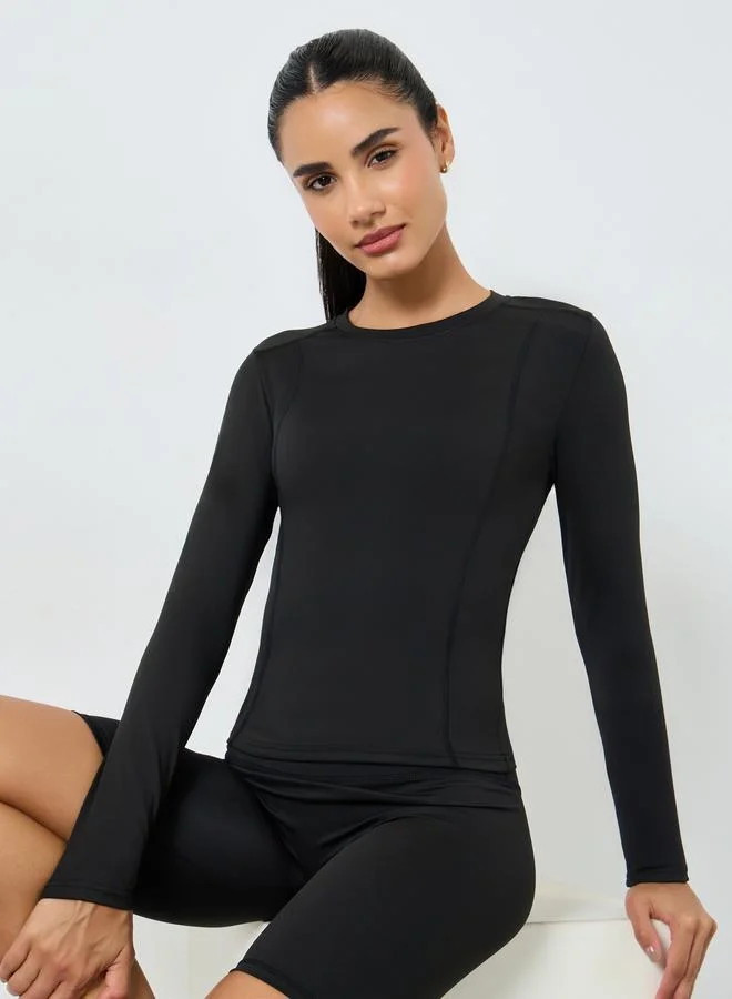 Styli Active Round Neck Fitted Long Sleeve Top