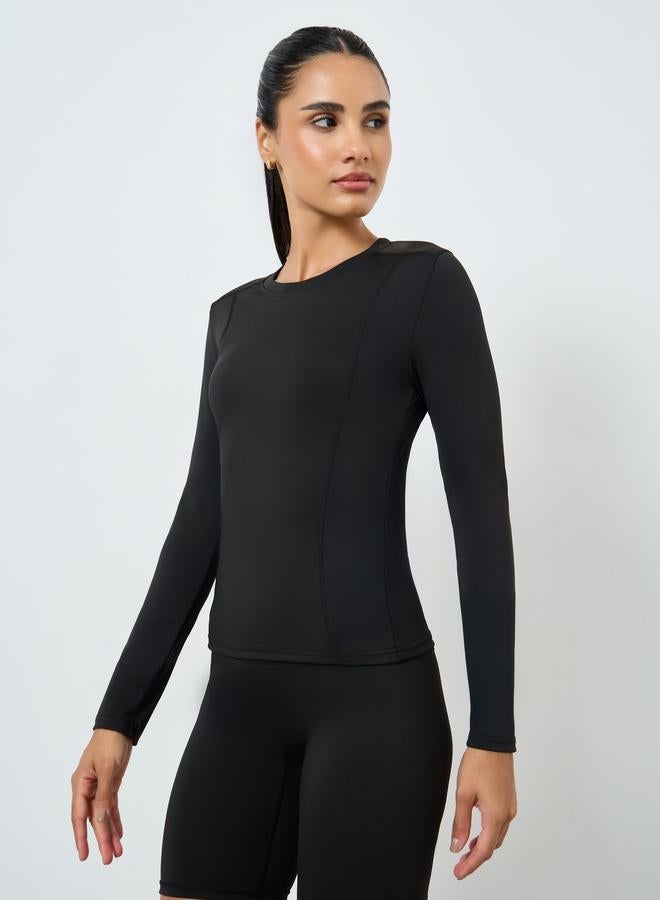 Styli Active Round Neck Fitted Long Sleeve Top - Image 1