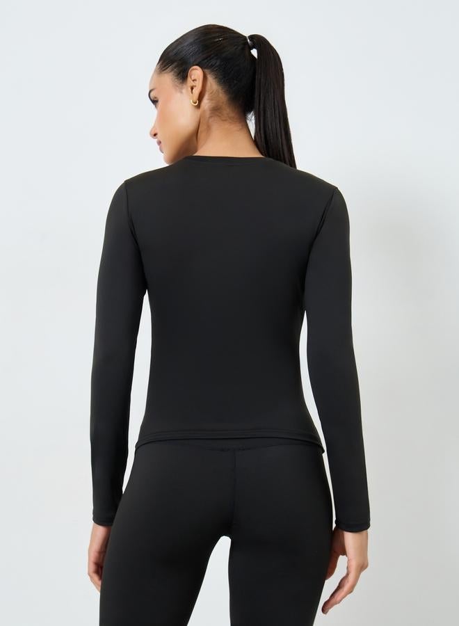 Styli Active Round Neck Fitted Long Sleeve Top - Image 5
