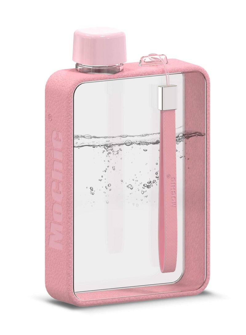 KASTWAVE Water Bottle, Flat Portable Travel Mug Handbag Slim Cold Plastic Flask, BPA Free A5 Leak Proof Water Bottle for Sports, Camping, Gym, Fitness, Outdoor 380ml  Pink  - Image 1