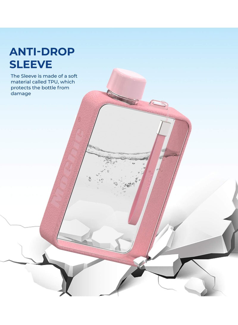 KASTWAVE Water Bottle, Flat Portable Travel Mug Handbag Slim Cold Plastic Flask, BPA Free A5 Leak Proof Water Bottle for Sports, Camping, Gym, Fitness, Outdoor 380ml  Pink  - Image 3