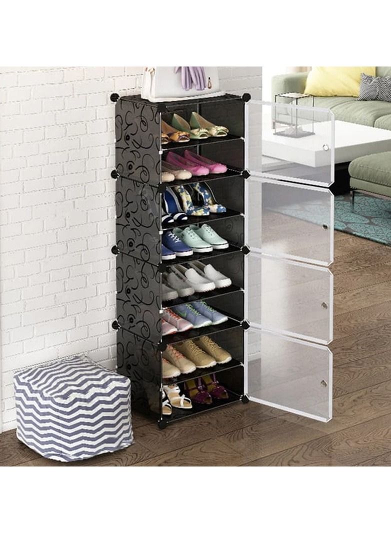 8 Cubes Diy Shoes Wardrobe Storage Shoe Rack Shoe Tower Storage Cabinet Shoe Organizer Storage Organizer Modular Shoe Cabinet with Doors - Image 2