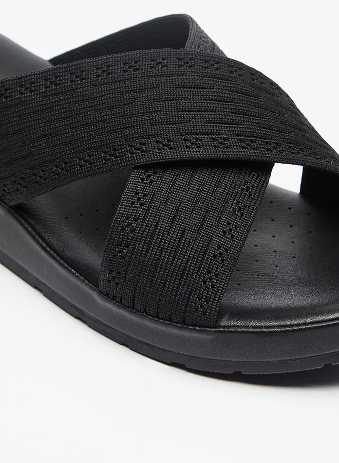 Flora Bella By Shoexpress Textured Slip-On Cross Strap Sandals with Wedge Heels
