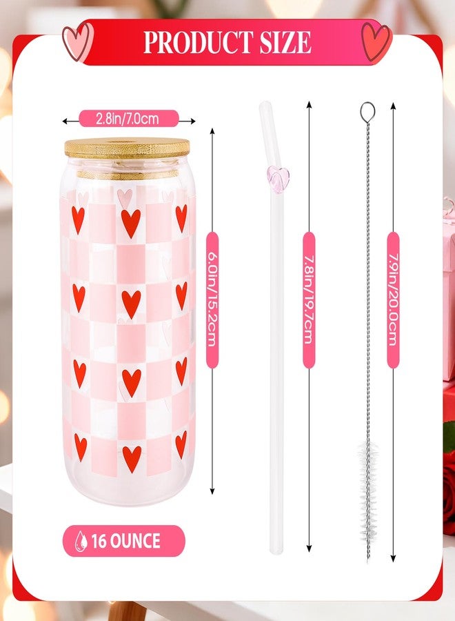 Lingdeer Valentine’s Day Glass Cups with Lids and Straws, Valentines Day Gifts for Her Women Girls Teens Daughters, 16oz Red Heart Iced Coffee Glass Cups Tumbler Mug Decorations Accessories Stuff - Image 3