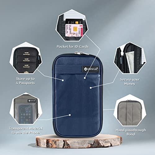 SHOPOFLUX Polyester Travel Passport Cover Organizer With Mobile Holder And Hand Strap For Men And Women (Blue) - Image 2