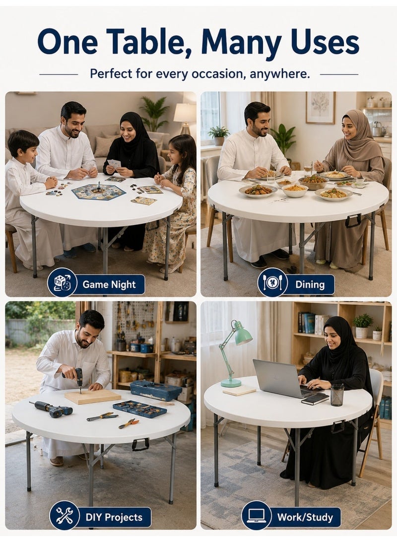 RUIYADA Round Table, Round Folding Table 48 inch, Bifold Round Table, Plastic Dining Table, Event Commercial Table for Wedding, Party, Garden, Patio - Image 3