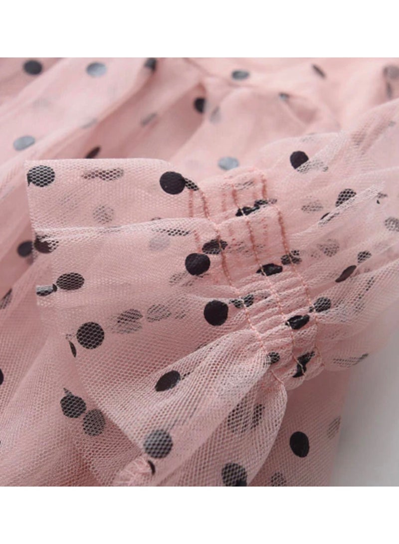 Baby Girl Polka Dot Tulle Dress – Long Sleeve Pink Party Dress for Toddlers | Elegant Kids Occasion Wear - Image 3