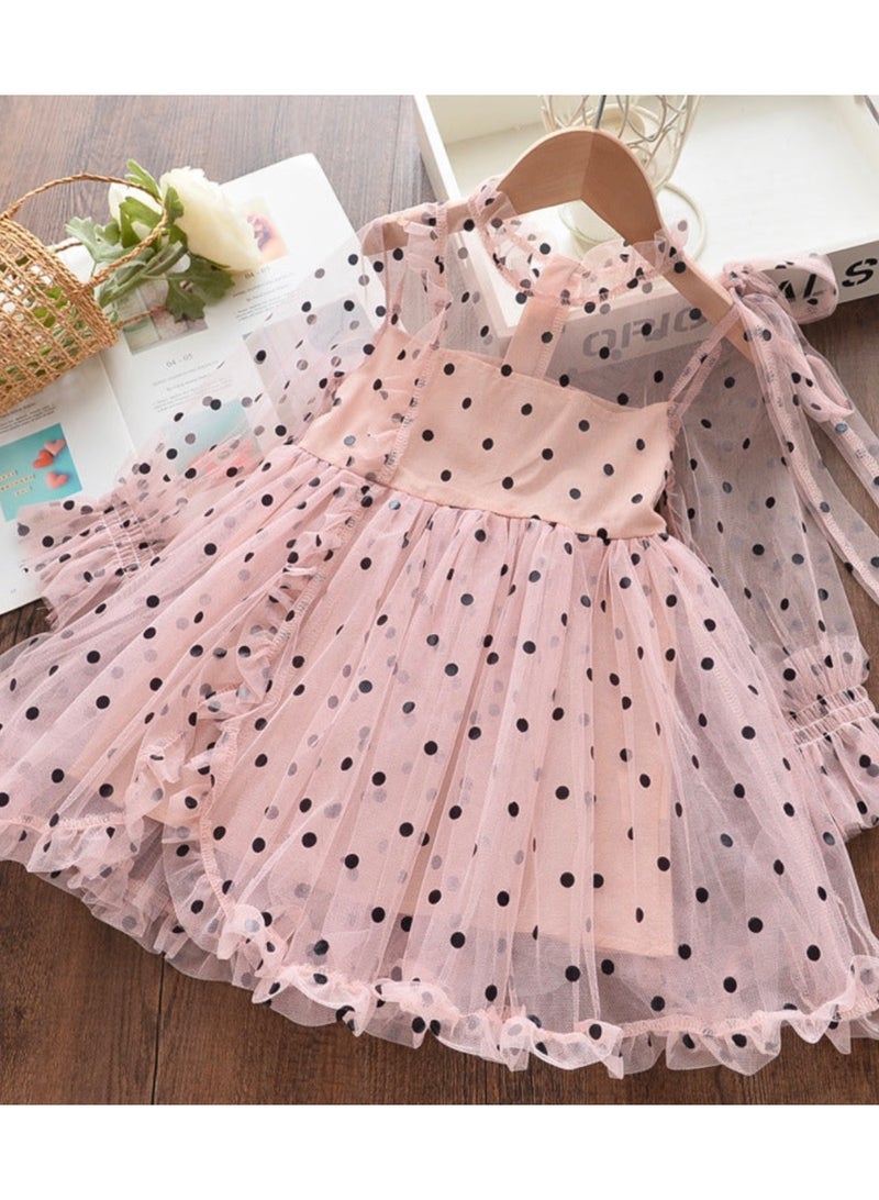 Baby Girl Polka Dot Tulle Dress – Long Sleeve Pink Party Dress for Toddlers | Elegant Kids Occasion Wear - Image 4