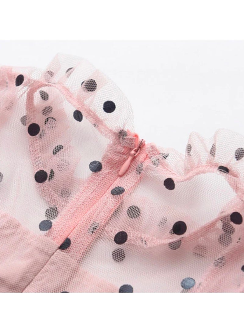 Baby Girl Polka Dot Tulle Dress – Long Sleeve Pink Party Dress for Toddlers | Elegant Kids Occasion Wear - Image 2