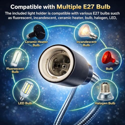 rizopets Reptile Heat Lamps, UVA/UVB Turtle Lamp with Holder, 360° Rotatable Basking Lamp for Turtle, Lizard & Aquatic Plants (Holder + 25W UV Bulb) - Image 5