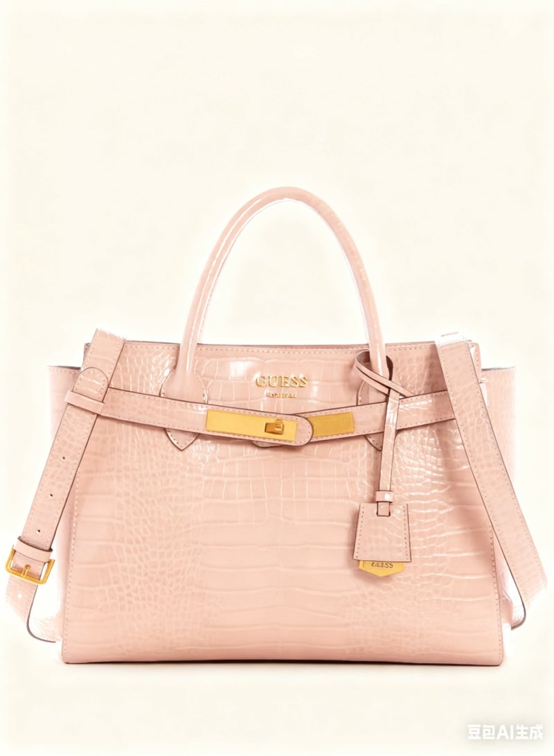 GUESS Handbag EnISA crocodile pattern pink color