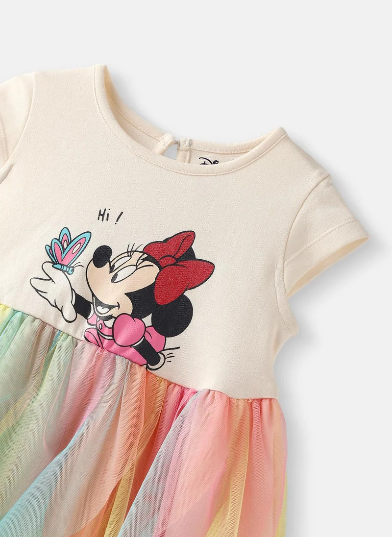 Nautinati Nautinati Girls' Cotton Mesh Minnie Mouse Printed Frock