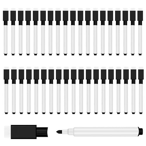 JEFURE 50 Pcs Black Magnetic Dry Erase Markers with Eraser Cap, White Board Mini Dry erase Markers Bulk, Fine Point Tip Student White Board Markers for Teachers Office School Supplies - Image 1