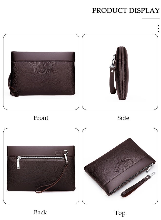 DUNISO Men’s Clutch Purse Handbags，Men's Leather Clutch Wallet - Large Capacity Wearproof   Envelope Handbag with Wrist Strap for Business，Travel, Soft  Organizer for Phone, Cards, Cash - Image 5