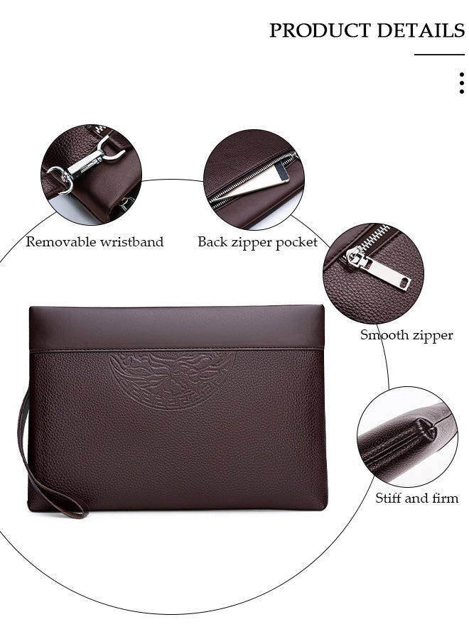 DUNISO Men’s Clutch Purse Handbags，Men's Leather Clutch Wallet - Large Capacity Wearproof   Envelope Handbag with Wrist Strap for Business，Travel, Soft  Organizer for Phone, Cards, Cash - Image 3