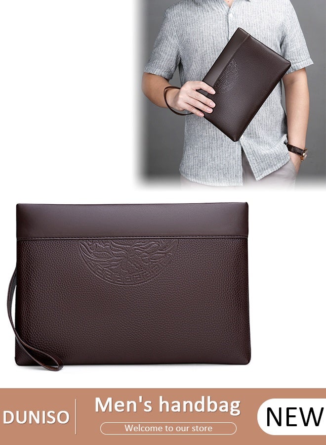 DUNISO Men’s Clutch Purse Handbags，Men's Leather Clutch Wallet - Large Capacity Wearproof   Envelope Handbag with Wrist Strap for Business，Travel, Soft  Organizer for Phone, Cards, Cash - Image 1