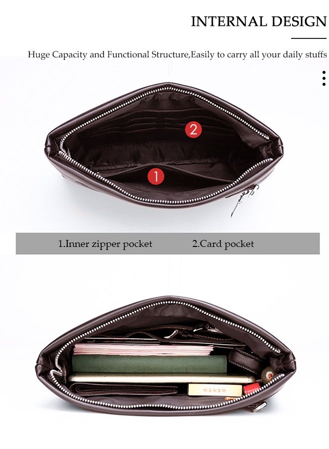 DUNISO Men’s Clutch Purse Handbags，Men's Leather Clutch Wallet - Large Capacity Wearproof   Envelope Handbag with Wrist Strap for Business，Travel, Soft  Organizer for Phone, Cards, Cash - Image 4