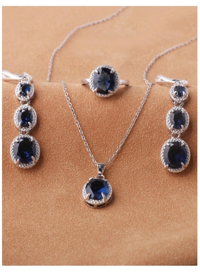 Exquisite 4pcs Zinc Alloy Necklace, Earrings, and Ring Set, Elegant and Suitable for Daily Wear and Parties, Perfect Choice as a Gift for Women  - Image 1