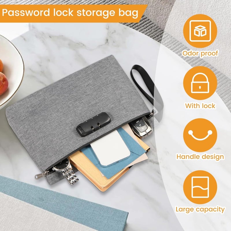 windforgecraft Smell Proof Bag with Combination Lock, Tobacco Pouch with Combination Lock, Durable Odor Proof Stash Bag, Travel Medicine Lock Bag, Secured Airport Storage Pouch for Christmas Gift (Gray) - Image 3