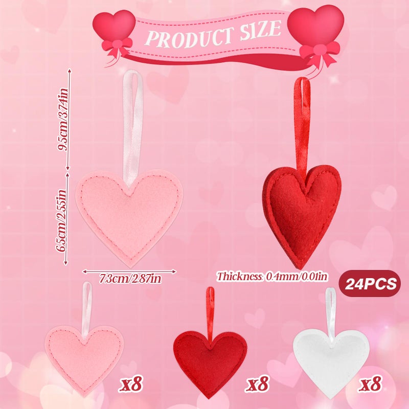 FOIMAS 24pcs Valentine's Day Heart Ornaments 3 Inch Heart-Shaped Valentine's Day Hanging Felt Ornaments Decoration Fabric Ornament for Valentine Party Wedding Anniversary DIY Crafts - Image 2