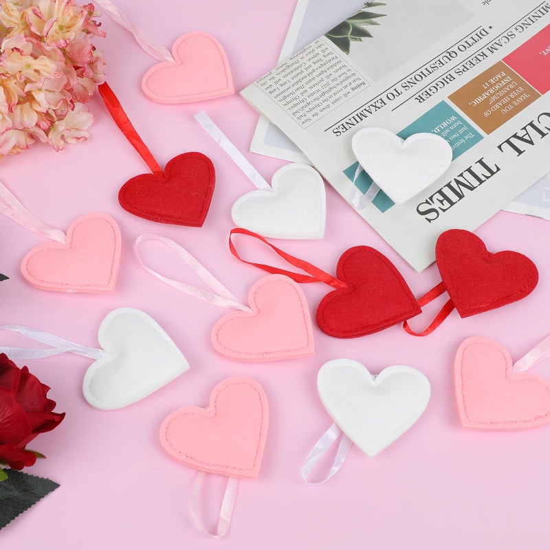 FOIMAS 24pcs Valentine's Day Heart Ornaments 3 Inch Heart-Shaped Valentine's Day Hanging Felt Ornaments Decoration Fabric Ornament for Valentine Party Wedding Anniversary DIY Crafts - Image 4