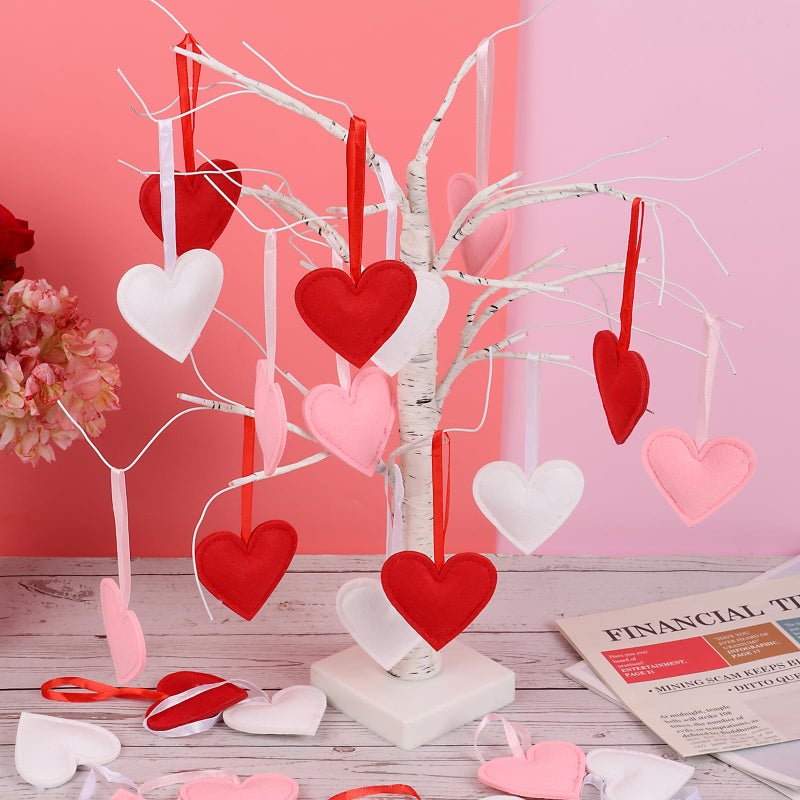 FOIMAS 24pcs Valentine's Day Heart Ornaments 3 Inch Heart-Shaped Valentine's Day Hanging Felt Ornaments Decoration Fabric Ornament for Valentine Party Wedding Anniversary DIY Crafts - Image 5