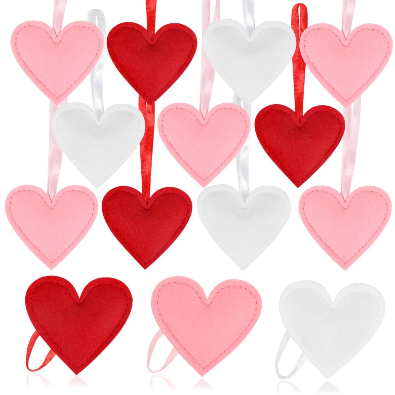 FOIMAS 24pcs Valentine's Day Heart Ornaments 3 Inch Heart-Shaped Valentine's Day Hanging Felt Ornaments Decoration Fabric Ornament for Valentine Party Wedding Anniversary DIY Crafts - Image 1