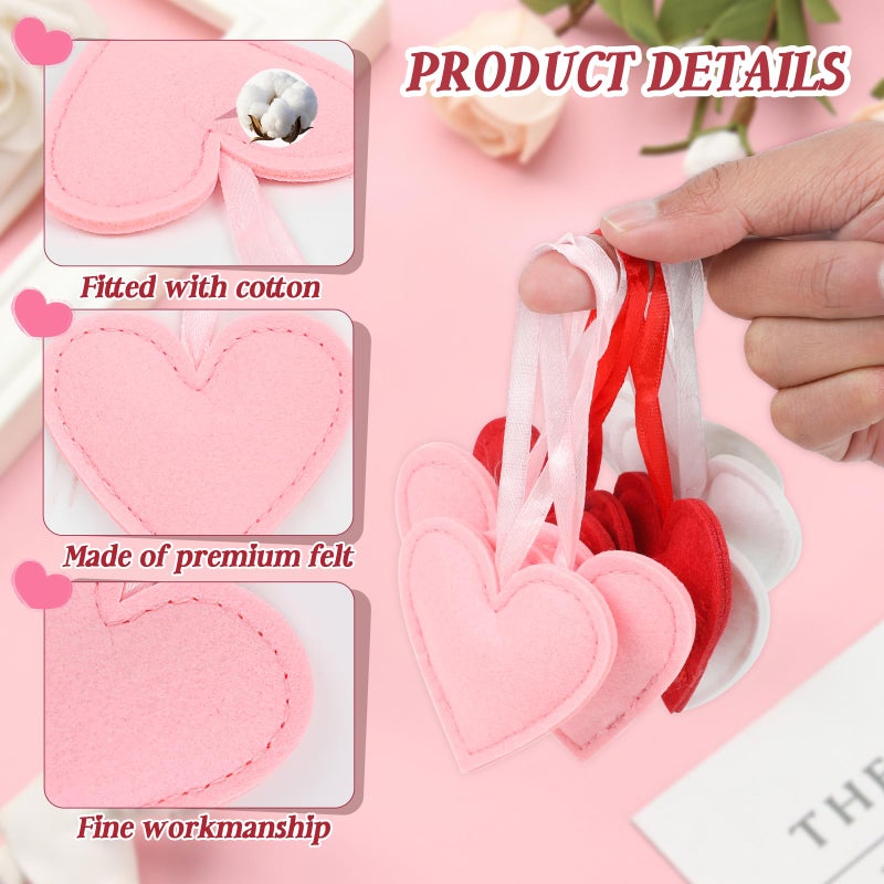 FOIMAS 24pcs Valentine's Day Heart Ornaments 3 Inch Heart-Shaped Valentine's Day Hanging Felt Ornaments Decoration Fabric Ornament for Valentine Party Wedding Anniversary DIY Crafts - Image 3