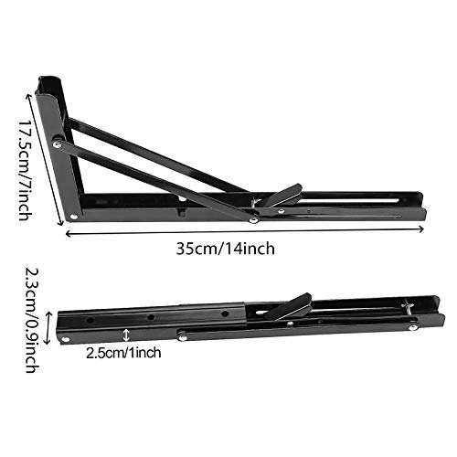 ZOENHOU 4PCS 14 Inch Folding Shelf Brackets, Max Load 440Lb Heavy Duty Metal Collapsible Shelf Locking Brackets, Wall Mounted Foldable Shelf Hinge for Work Bench Table - Image 2