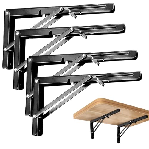 ZOENHOU 4PCS 14 Inch Folding Shelf Brackets, Max Load 440Lb Heavy Duty Metal Collapsible Shelf Locking Brackets, Wall Mounted Foldable Shelf Hinge for Work Bench Table - Image 1
