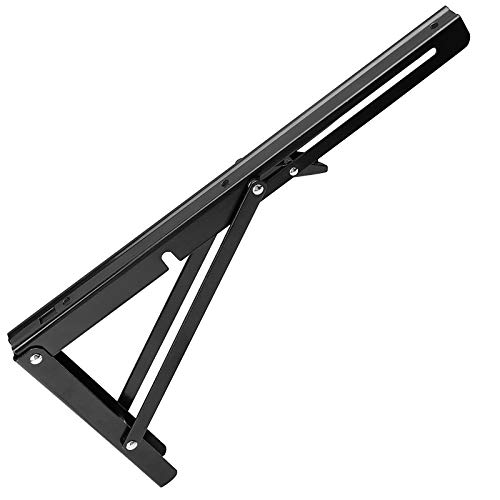 ZOENHOU 4PCS 14 Inch Folding Shelf Brackets, Max Load 440Lb Heavy Duty Metal Collapsible Shelf Locking Brackets, Wall Mounted Foldable Shelf Hinge for Work Bench Table - Image 5