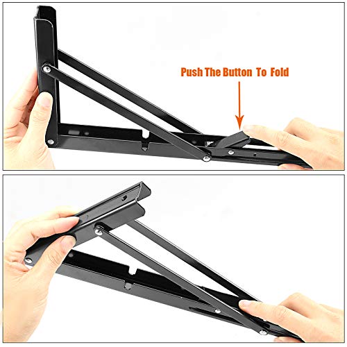ZOENHOU 4PCS 14 Inch Folding Shelf Brackets, Max Load 440Lb Heavy Duty Metal Collapsible Shelf Locking Brackets, Wall Mounted Foldable Shelf Hinge for Work Bench Table - Image 3