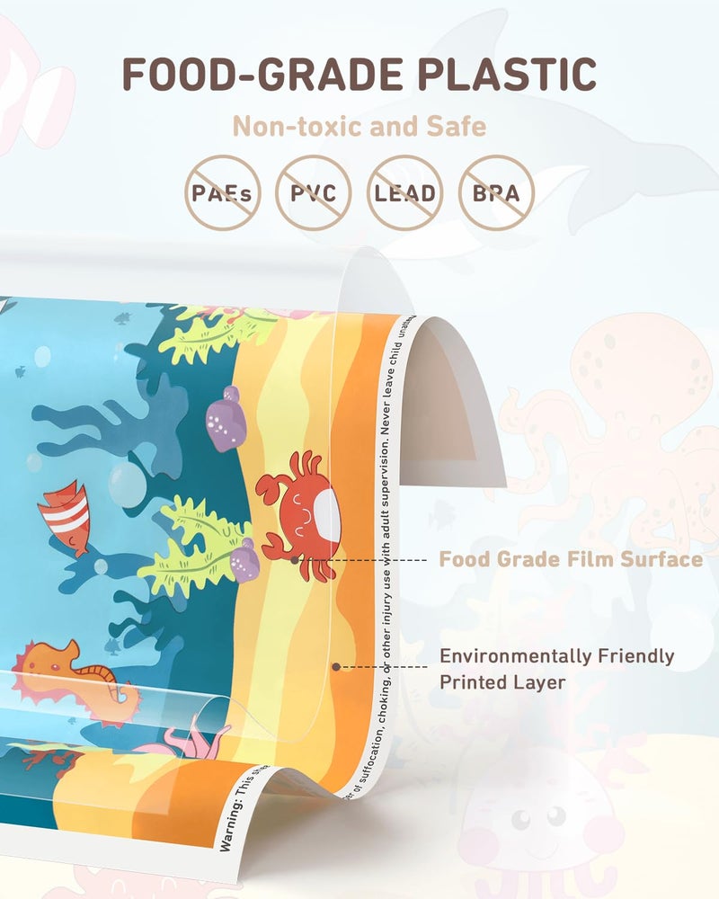 Babebay Disposable Stick-on Placemats 40 Pack for Baby & Kids, Toddler Placemats in Reusable Pouch 12" x 18" (Blue Ocean Life) - Image 2